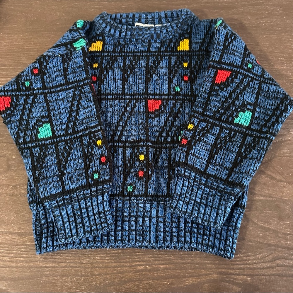 Vintage Electric Kids  Knit Sweater Geometric Retro 90s Y2K Boys 4 Preppy